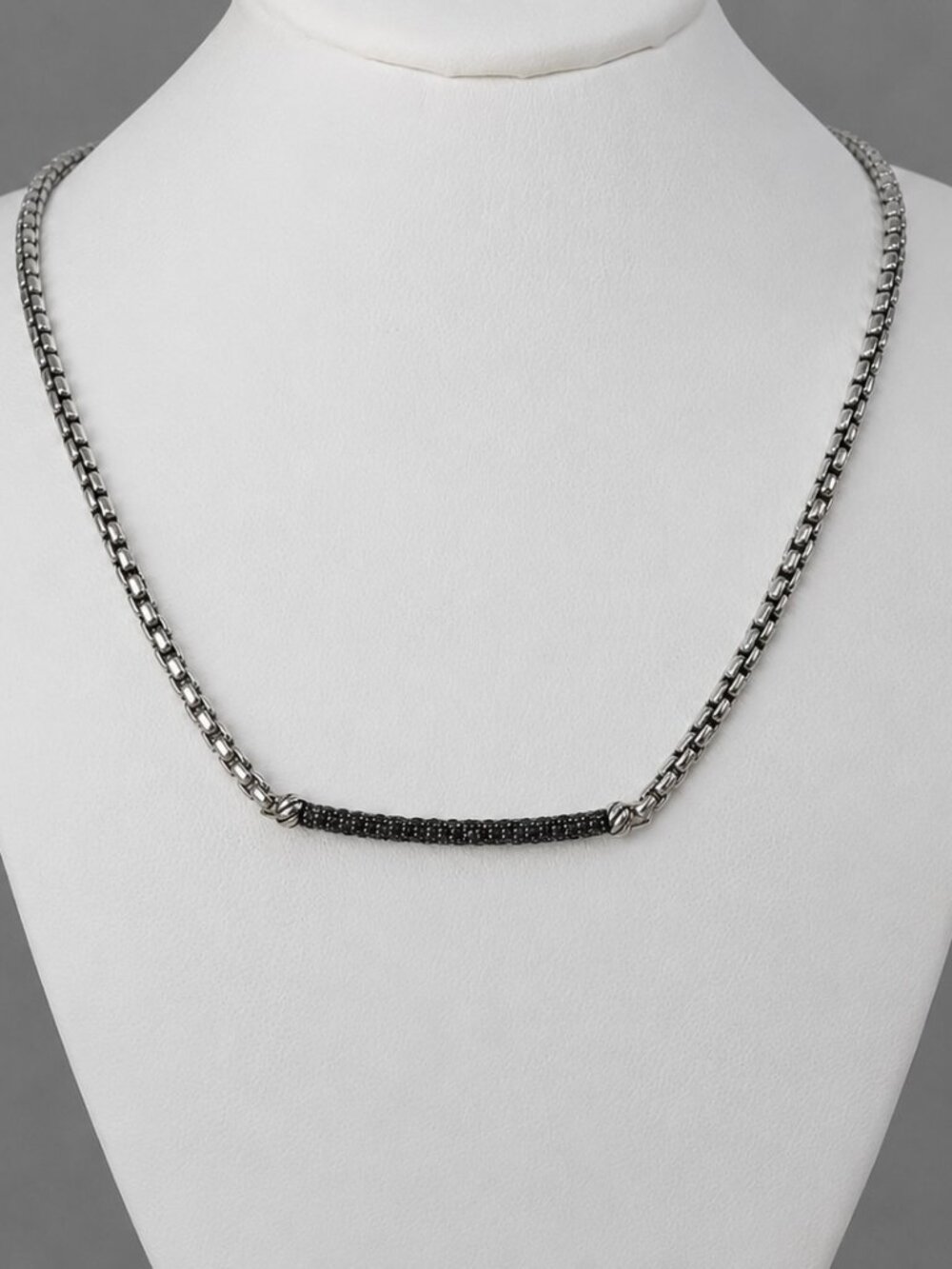 David Yurman Petite Pavé Bar Necklace in Sterling Silver w/ Black Diamonds